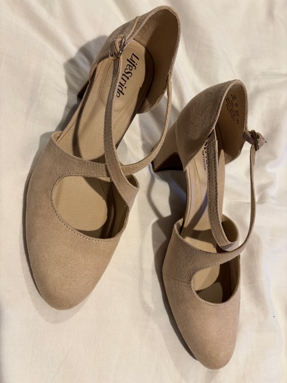 Life Stride Taupe Mary Jane Heels with Ankle Strap